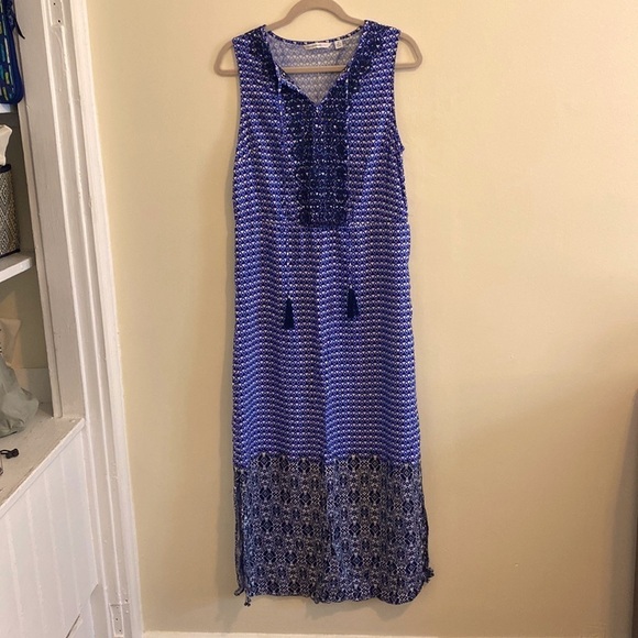 Isaac Mizrahi Live blue geometric embroidered maxi dress - Picture 1 of 10